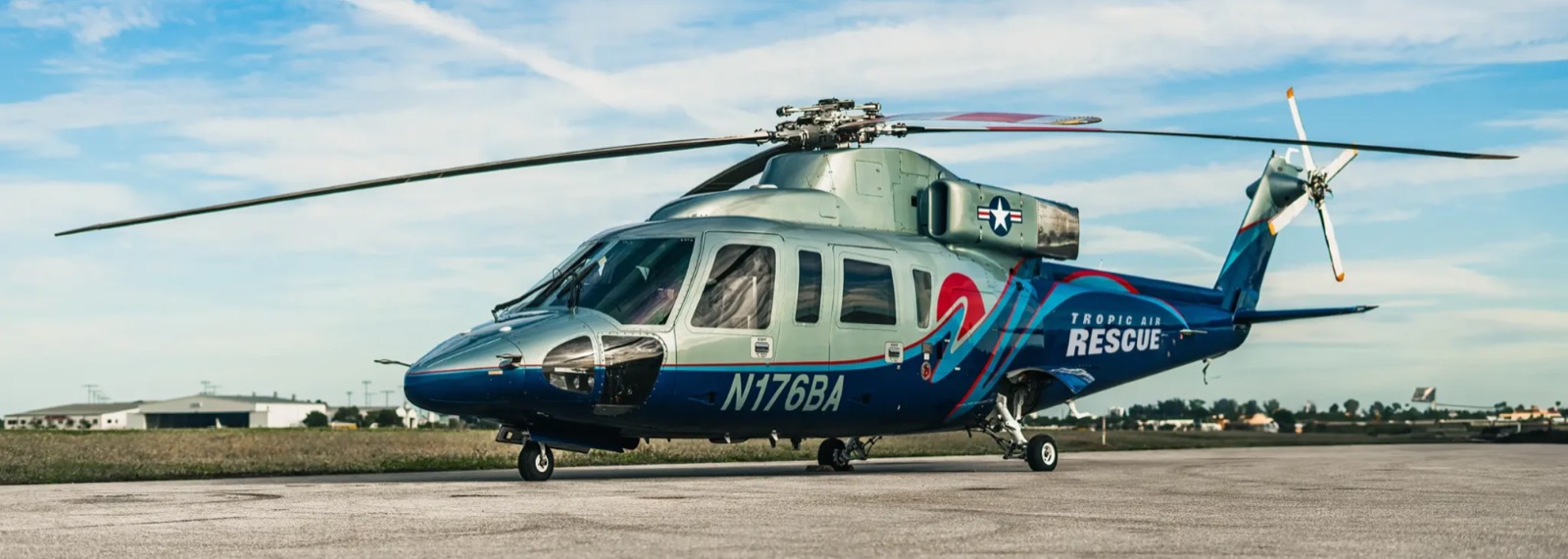 Tropic Air Rescue's twin-engine Sikorsky S76 medical helicopter on the tarmac